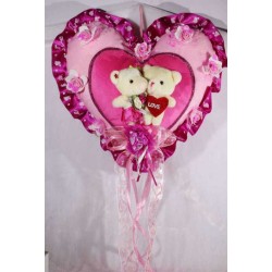 Beautiful Pink Plush Heart with Valentine Love Couple Teddy Bears
